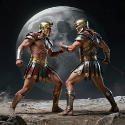 gladiator fight on moon, hd, hdr, amoled, 4 k, digital art, artstation, photorealistic, hyperrealism, 3 d
