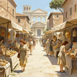 market in ancient rome, path traced, highly detailed, high quality, digital painting, alena aenami, lilia alvarado, shinji aramaki, karol bak, alphonse mucha, tom bagshaw