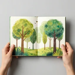 two hands holding a piece of paper with trees and birds, a storybook illustration by pamela ascherson, shutterstock contest winner, ecological art, creative commons attribution, behance hd, matte painting