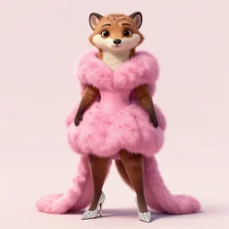 symmetrical : detailed illustration : ferret character : wearing a sexy fur pink dress : wearing diamonds stiletto : head torso legs : behance artstation : lorax movie