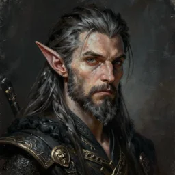 Dark Fantasy portrait painting of an elf man with a goatee beard, cgsociety, trending on artstation