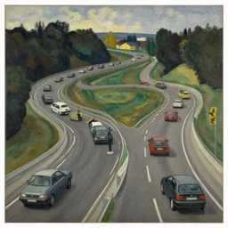watching traffic on a road that does loop - de - loops, a ernst ludwig kirchner painting