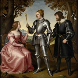 renaissance painting!! depicting a woman knight!!! in high quality!! courting a damsel!!!