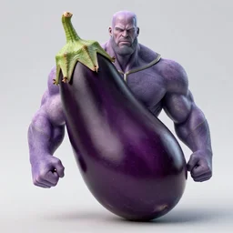 thanos as an eggplant with eggplant features, realistic, hyperrealistic, ultra realistic, real, real world, highly detailed, very detailed, extremely detailed, intricate details, 8 k resolution, hd quality