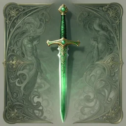 symmetric, green fantasy sword, intricate, elegant, highly detailed, digital painting, 4k, HDR, concept art, detailed jewelry, smooth, sharp focus, illustration, art by Artgerm, H R Giger and Alphonse Mucha