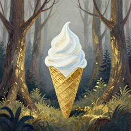 spirit of ice cream lost in a forest. this gouache and gold leaf work by the award - winning mangaka has a beautiful composition and intricate details.