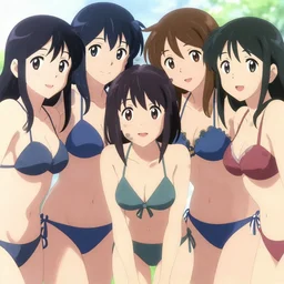 close - up princesses posing together in bikini. by takashi takeuchi, amagaitaro, makoto shinkai, krenz cushart, asao urata, pixiv