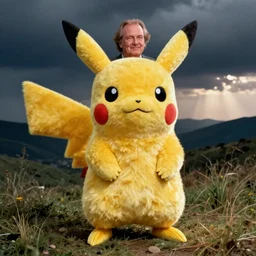Jack Nicholson dressed up in costume of Pikachu, still from the film by Stanley Kubrick