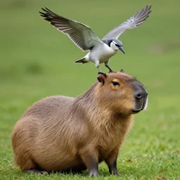 award wining photo of bird on top of a capybara
