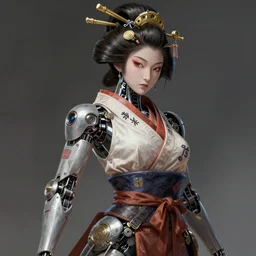 an epic fantastic realism comic book style portrait painting of a japanese robotic geisha with kanji tattoos and decals, apex legends, octane render, intricate detail, 4 k hd,