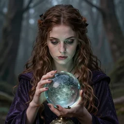 portrait of a young wiccan witch with a crystal ball, true anatomy, detailed face, highly detailed, by greg rutkowski