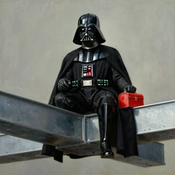 a norman rockwell painting of darth vader on an i - beam with a lunch pail