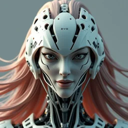 perfectly centered portrait, front view of a beautiful biomechanical android alien robot wuxia female, flowing hair, intense stare, sarcastic smile, symmetrical, concept art, intricate detail, volumetric shadows and lighting, realistic glass sculpture, octane render, unreal engine