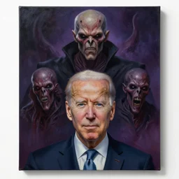 painting of Joe Biden, Sidious, noxious, cosmic horror, evil, dangerous, nightmare, sharp focus, waist up, trending on ArtStation, masterpiece, by Greg Rutkowski, by Ross Tran, by Fenghua Zhong, octane, clear eyes, soft render, clear facial features, oil on canvas, moody lighting, cinematic, professional environment concept art