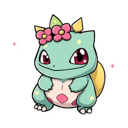 cute miss mascot bulbizarre bulbizarre bulbasaur pokemon sticker art, cronobreaker, beeple game icon