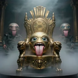movie still of 4 foveated eyes on brass throne tongue room inhabited only by machine fog dreams, by liam sharp, jack kirby, jack gaughan, virgil finlay, alberto bontempi, shigeru komatsuzaki, wayne d barlowe, alex ross, simon bisley & boris vallejo, enric torres, hyper realism, cinematical, narrative light