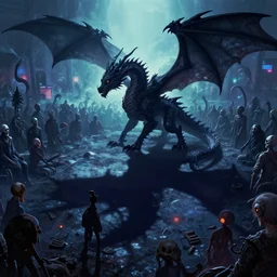 A shadow dragon summoning an army of the undead rendered by Beeple, Makoto Shinkai, syd meade, simon stålenhag, environment concept, synthwave style, digital art, unreal engine, WLOP, trending on artstation, 4K UHD image, octane render,
