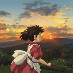 hayao miyazaki, the hero of diffusion model photography, dramatic!, sunset!, hdr! wow! so much dynamic range! wide angles! something about landscapes