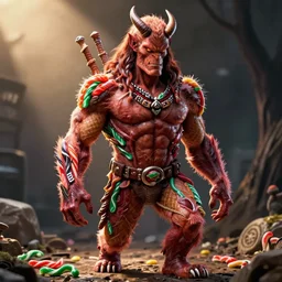 realistic hellboy made out of twizzlers, render