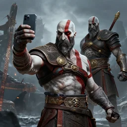 kratos taking a selfie after killing zeus in god of war