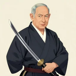 portrait of benjamin netanyahu as a wandering samurai holding a katana, ukiyo - e style, trending on artstation, hq