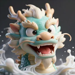 swirling liquids mixing together, playful, happy, cheeky asian dragon's head close up, detailed, dramatic light, octane render, realistic