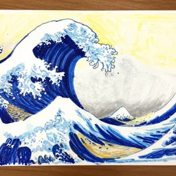 wave of kanagawa as drawn by a 6 yo with crayons