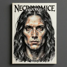 a photorealistic painted ink detailed portrait of a frontal cover of the Necronomicon