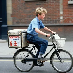 karl pilkington as a boy on his bike delivering newspapers, color, 1 9 8 7