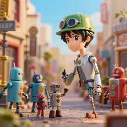 closeup profile portrait of tin toy anime jack the ripper robots in whitechapel, nicoletta ceccoli, mark ryden, lostfish, max fleischer, depth of field, detailed and intricate environment, golden hour, 8 k resolution, hyperrealistic, octane render, vivid colors, bright, cheerful, detailed and intricate retro environment