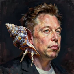 a surreal ultra realistic digital painting of an elongated mollusk which has been hybridized with the face of elon!!!!!!! musk!!!!!!!!