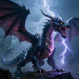 Stunning photo of a lightning breathing dragon, cinematic