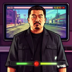 illustration gta 5 artwork of kim - jong un, in the style of gta 5 loading screen, by stephen bliss
