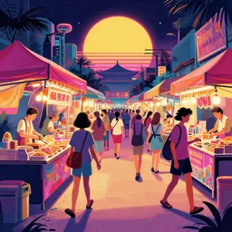 taiwna night market, retrowave art, trending on art station