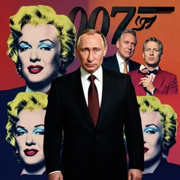 putin as james bond 0 0 7, cinestill 8 0 0 t, medium shot, full, film still, shaded lighting poster by andy warhol, magali villeneuve, jeremy lipkin and michael garmash, rob rey and kentaro miura style, trippy