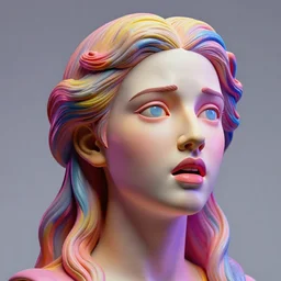 a vibrant photograph of a beautiful woman face with a terrified expression sculpture created in plastic / lumen unreal 5, studio lighting / art by giovanni strazza, donatello and ellen jewett