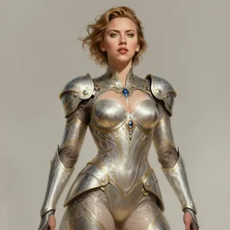 scarlett johansson in ornate futuristic sci - fi armor, expressive pose, intricate, elegant, highly detailed, digital painting, artstation, concept art, smooth, sharp focus, illustration, art by artgerm and greg rutkowski and alphonse mucha