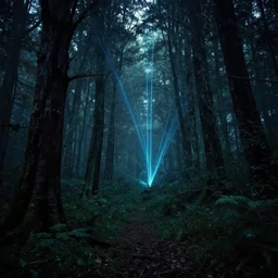 reclaimed by nature by john howe, forest retro otherworldly at night laser synthwave matte painting lightpaint atlantis darkacademia, archdaily, wallpaper, highly detailed, trending on artstation.