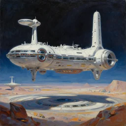 stylish space station in retro scifi landscape, beautiful colours, sharp textures, nikolay georgiev, alex ross, bruce pennington, donato giancola, larry elmore, masterpiece, oils on canvas, trending on artstation, featured on pixiv, cinematic composition, sharp, details, hyper - detailed, hd, hdr, 4 k, 8 k