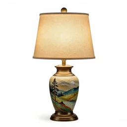 hand-painted table lamp, professional product shot, isolated on a pure white background, centered, entire object in frame, sharp focus, soft studio lighting