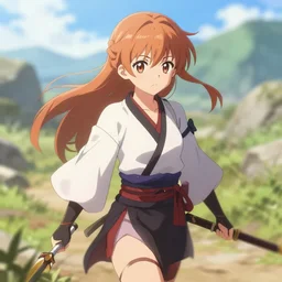 isekai cute anime girl samurai ronin vagabond ( aesthetic ). on a trail. in the style of gravity rush. beautiful lineart, depth focus, rankings pixiv, artstation, chromatic aberration, soft lighting, srgb, 4 k artstation, hdr, cinematic, motion blur, marmoset, blender 3 d, by trent kaniuga