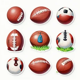 Sports themed stickers, sports balls, sticker collection