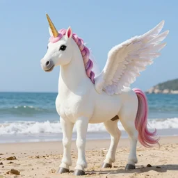 beautiful unicorn with wings at the beach