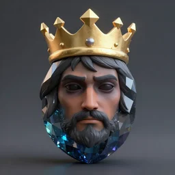a 3 d render of a gemstone in the shape of a king with dark gloomy eyes, realistic, artstation, cg