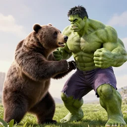 hulk punching a bear in the face, hyper realism, 4 k