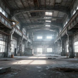abandoned industrial factory interior, volumetric light scattering, digital art, trending on artstation