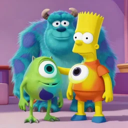 film still of Bart Simpson in Monster Inc from Pixar, octane render, volumetric, raytracing, trending on artstation