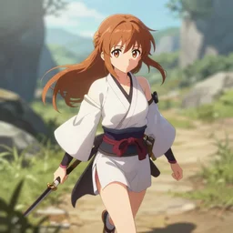 isekai cute anime girl samurai ronin vagabond ( aesthetic ). on a trail. in the style of gravity rush. beautiful lineart, depth focus, rankings pixiv, artstation, chromatic aberration, soft lighting, srgb, 4 k artstation, hdr, cinematic, motion blur, marmoset, blender 3 d, by atey ghailan
