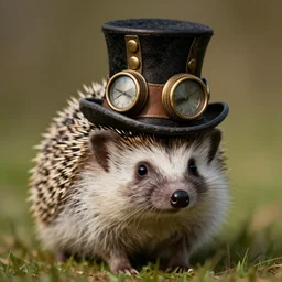 hedgehog wearing a steampunk top hat, portrait