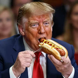 donald trump eating a hotdog